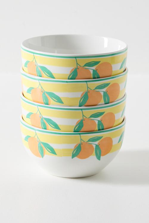 Orange & Stripe Bowl 4pcs Set - 14cm