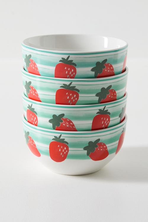 Stawberry  & Stripe Bowl 4pcs Set - 14cm