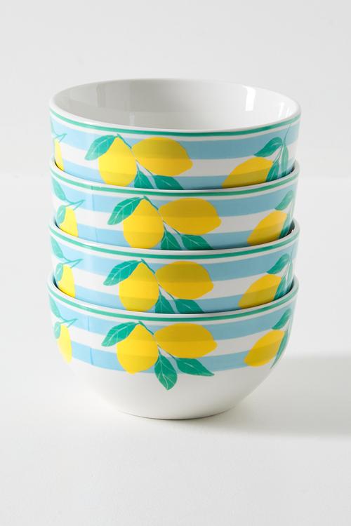 Lemon & Stripe Bowl 4pcs Set - 14cm