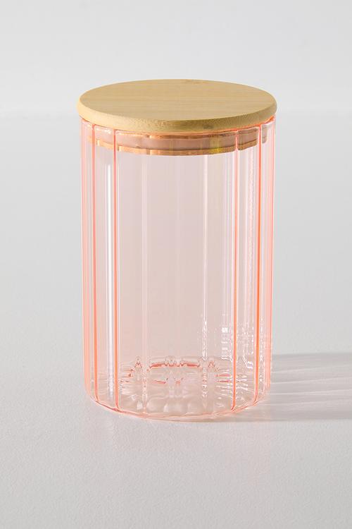Orange Ribbed Design Storage Jar with Bamboo Lid - 1000ml