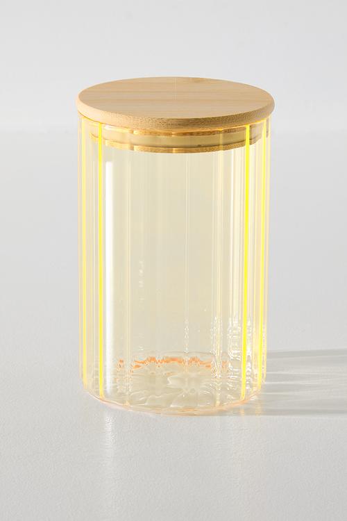 Yellow Ribbed Design Storage Jar with Bamboo Lid - 1000ml