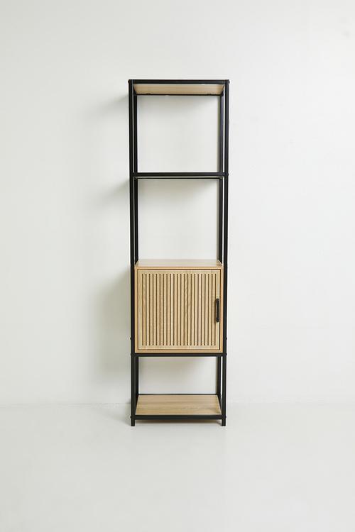 Tall fluted storage cabinet - black/natural