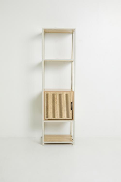 Tall fluted storage cabinet - white/natural
