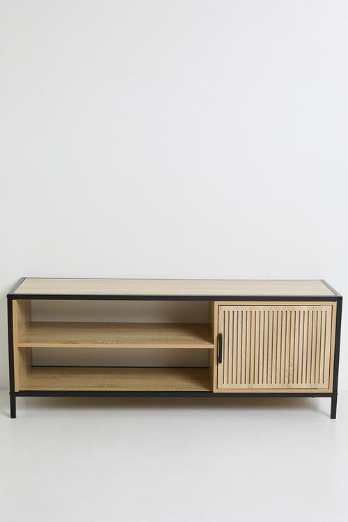 Single fluted door cabinet - black/natural