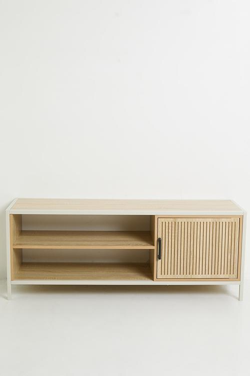 Single fluted door cabinet - white/natural