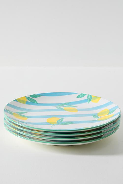 Lemon & Stripe Dinner Plate 4pcs Set 27cm - yellow & blue