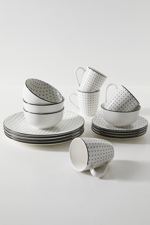 Blk Diamond Design Dinnerware Set 16pcs - white