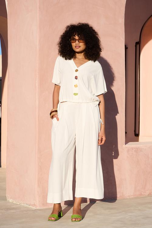 Perspex Button Detail Dolman Sleeve Top - Milk