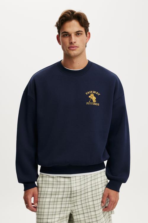Relaxed Fit Graphic Crew Sweater - Vintage Navy/Fairway Fittings