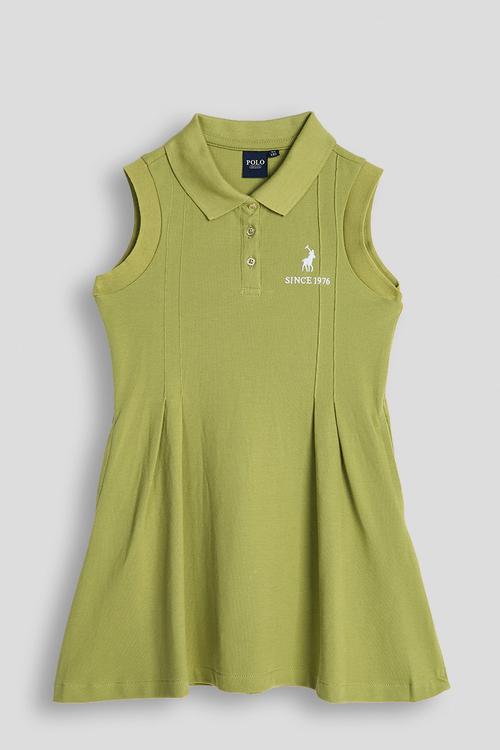 Girls Ariana Flared Sl Golfer Dress - Green