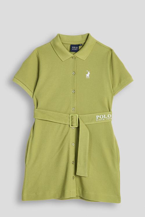 Girls Blair Belted Pique Ss Dress - Green
