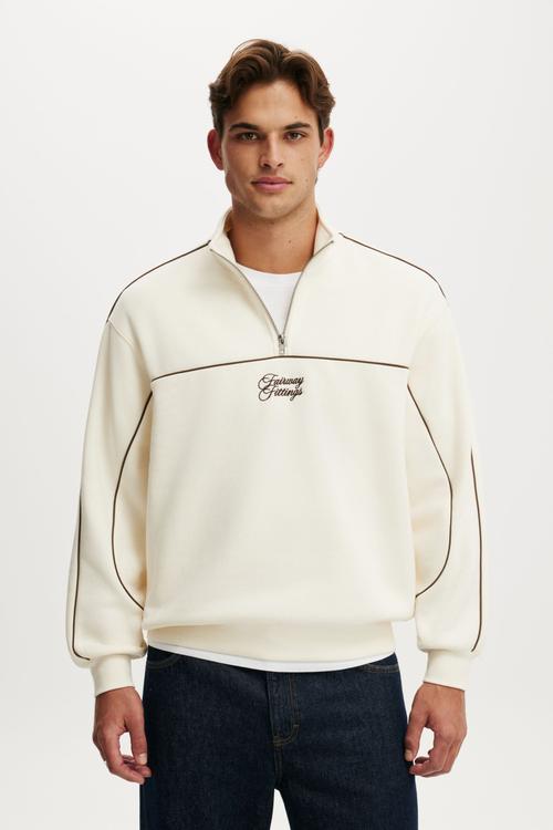 1/4 Zip Graphic Fleece - Chalk White/Fairway Fittings