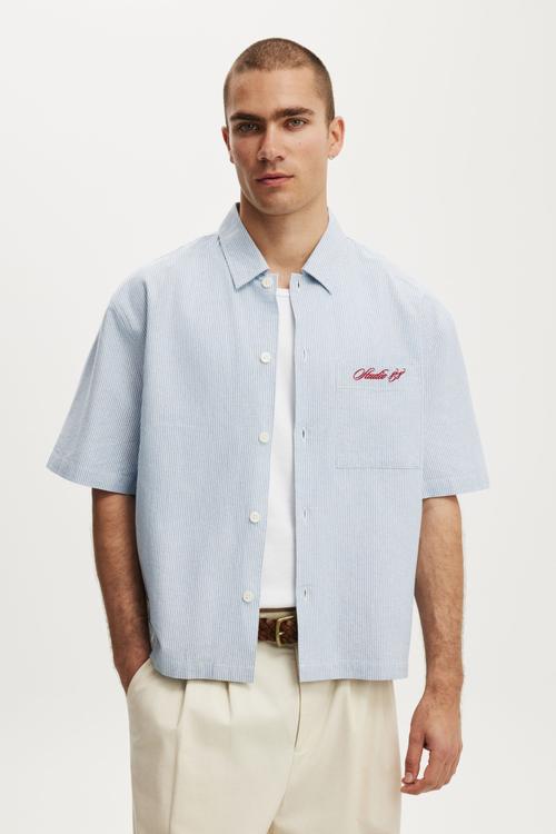 Ventura Short Sleeve Shirt - Blue Stripe Emb