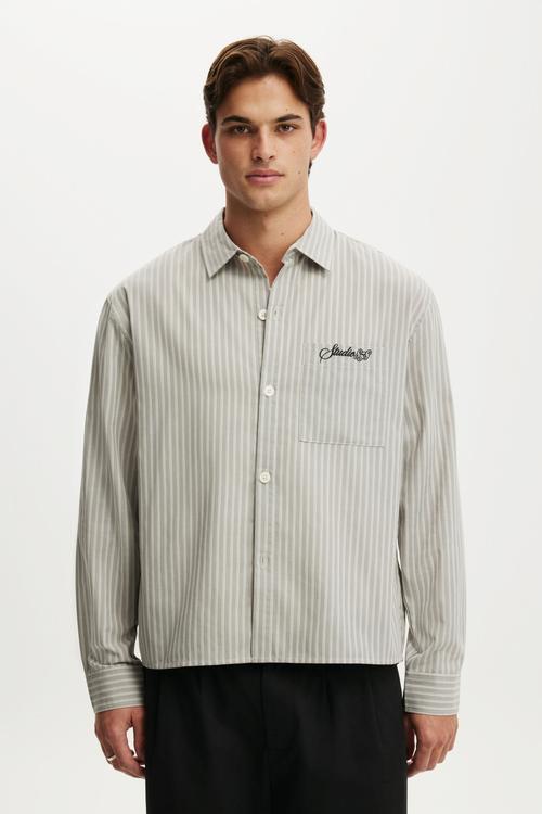 Bedford Long Sleeve Shirt - Grey Stripe Emb