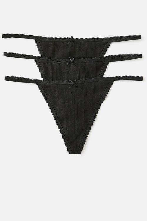 Cotton pointelle g string brief 3 pack - black