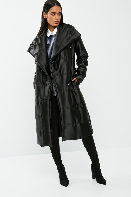 Longer length belted padded coat