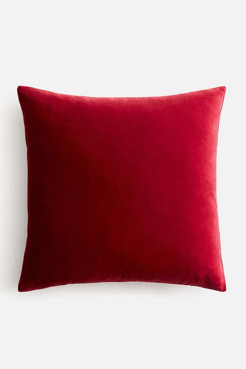 Cotton velvet cushion cover - dark red