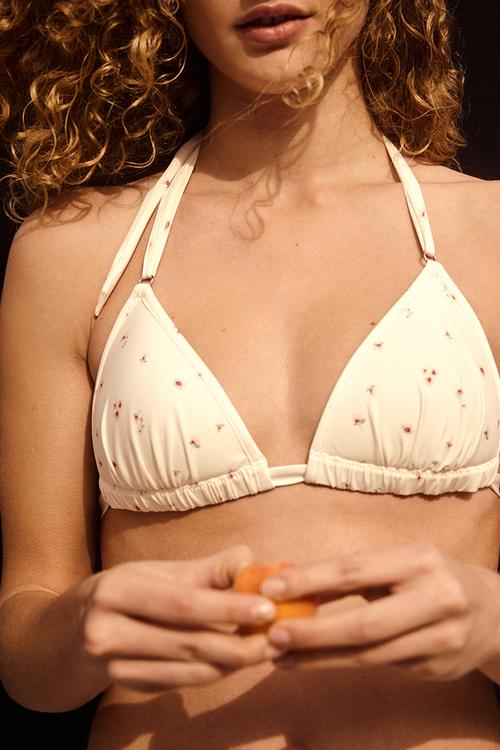 Push-up triangle bikini top - white/floral