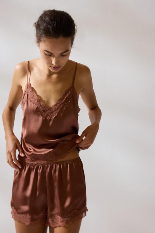Lace-trimmed satin pyjamas - dark dusty pink