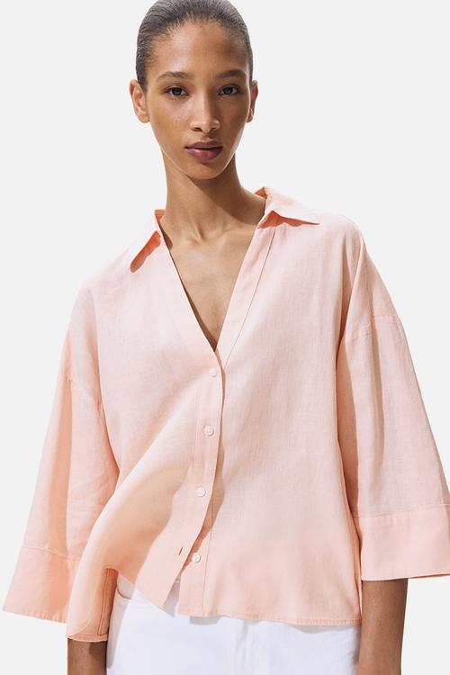 Linen-blend shirt - light pink