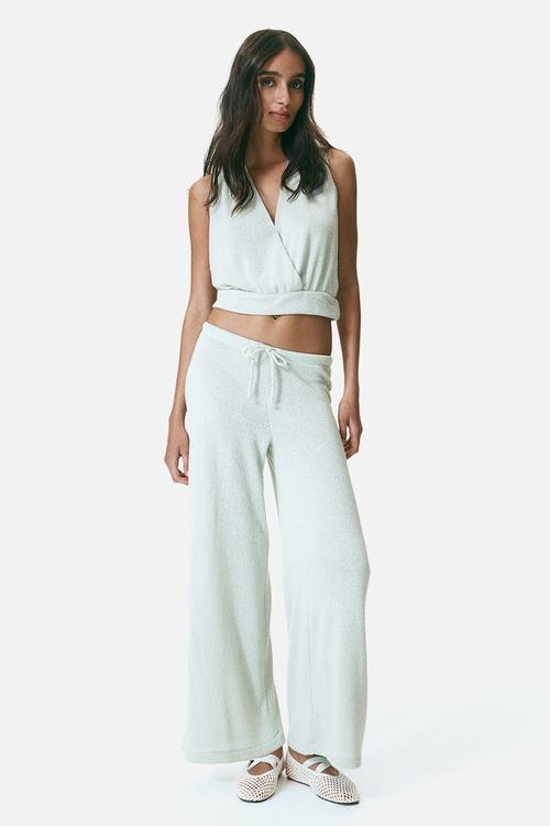 Knitted drawstring trousers - light dusty green