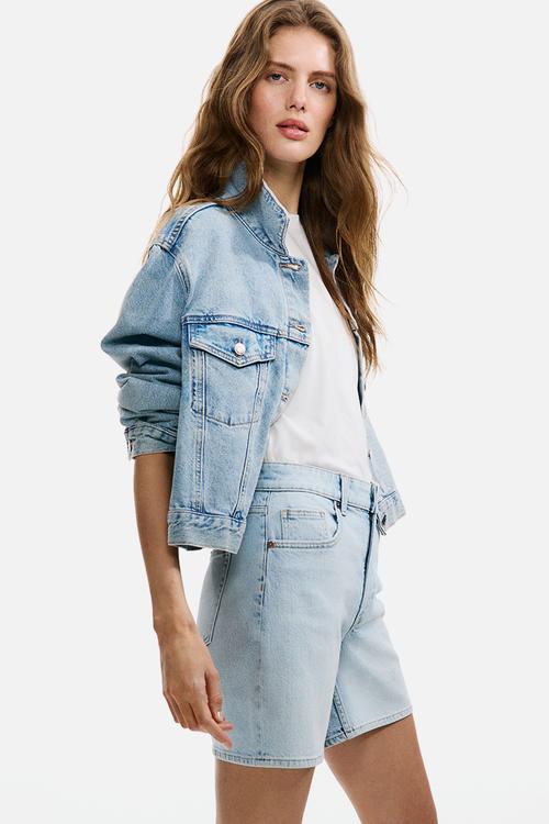High-waisted denim shorts - light denim blue