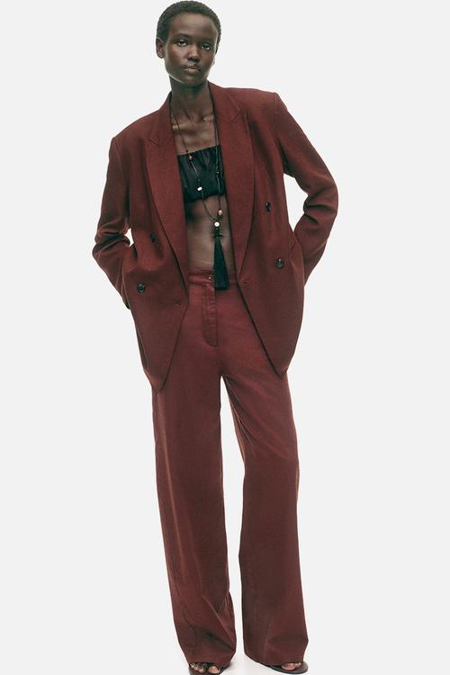 Linen-blend trousers - dark brown