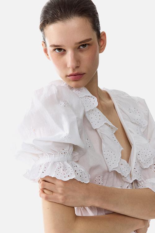 Broderie anglaise cotton blouse - white