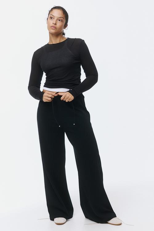 Cotton drawstring trousers - black