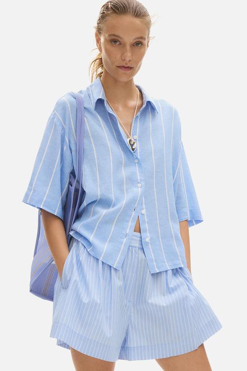 Tailored cotton shorts - light blue/striped