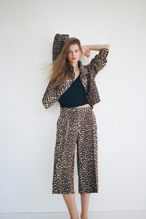 Wide culottes - beige/leopard print