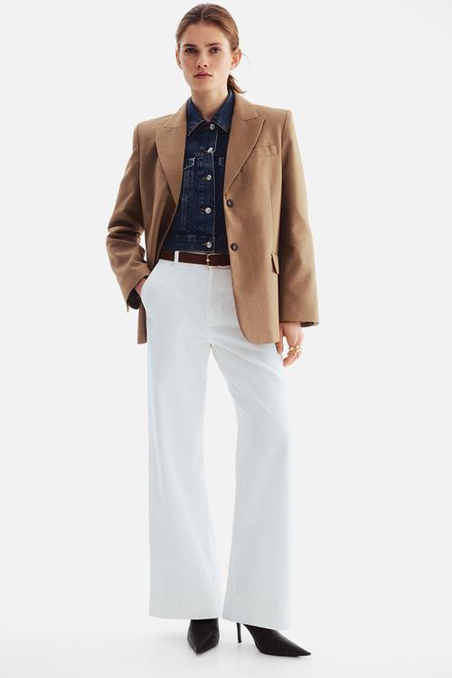 Wide belted twill trousers - white