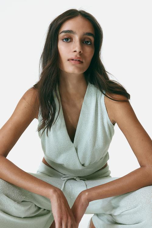 Knitted wrap top - light dusty green