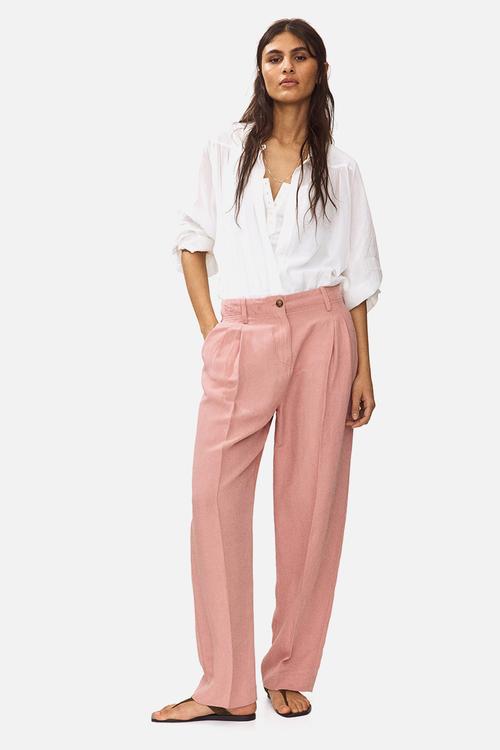 Tapered linen-blend trousers - dusty pink