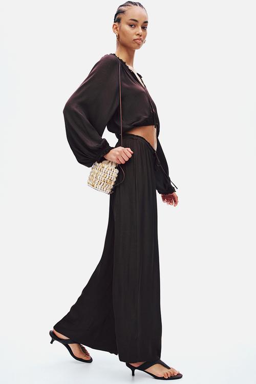 Wide drawstring trousers - dark brown