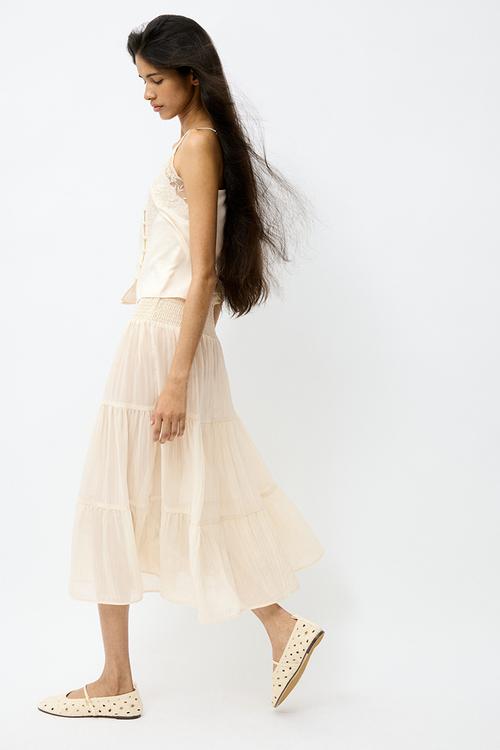 Smocked chiffon skirt - light beige