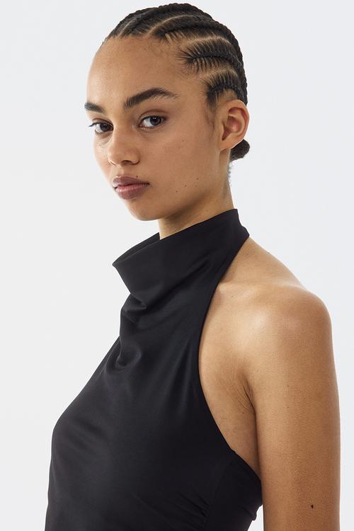 Gathered halterneck top - black