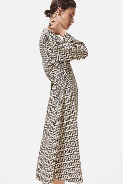 Tie-belt dress - cream/patterned