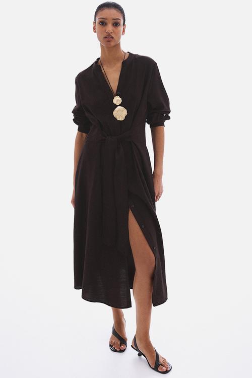 Tie-belt dress - dark brown