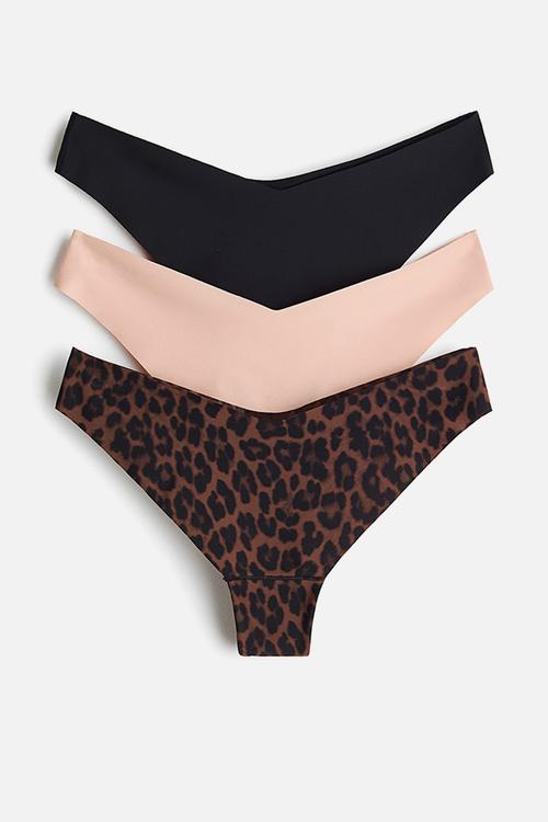 3-pack invisible thong briefs with lycra® - brown/leopard print