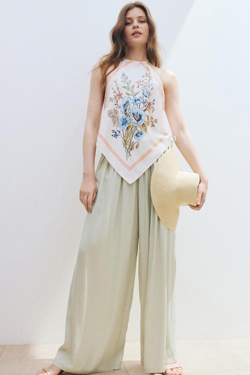 Wide drawstring trousers - light dusty green