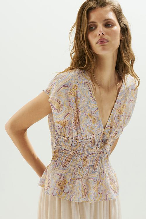 Smocked top - light purple/paisley pattern