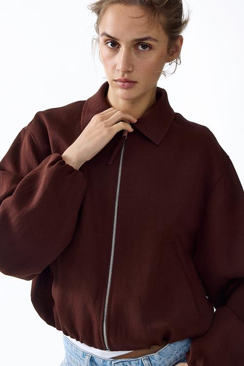 Oversized bubble-hem jacket - dark rust brown