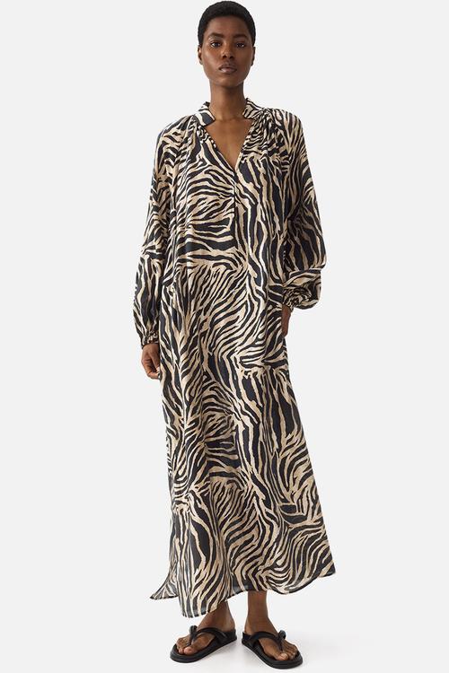 Oversized tie-belt dress - black/zebra print