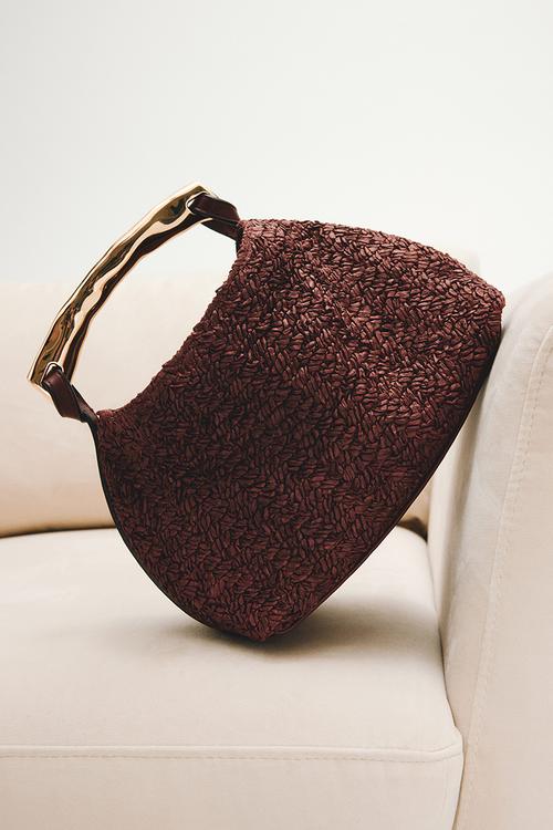 Metal-handle handbag - dark brown