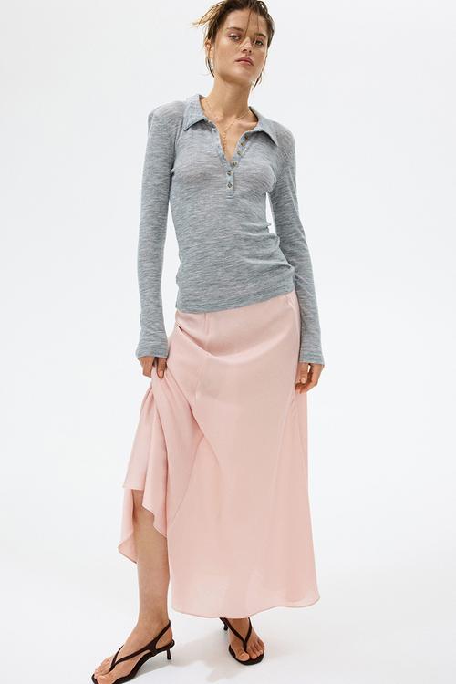 Viscose-blend maxi skirt - peach pink