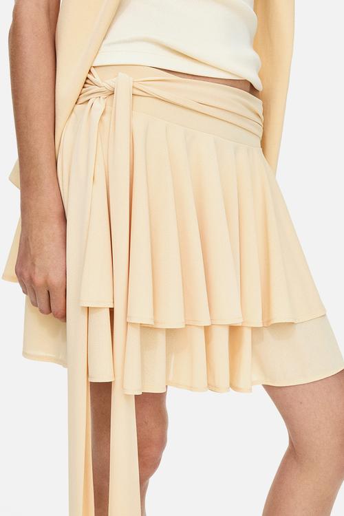 Tiered tie-belt skirt - light yellow