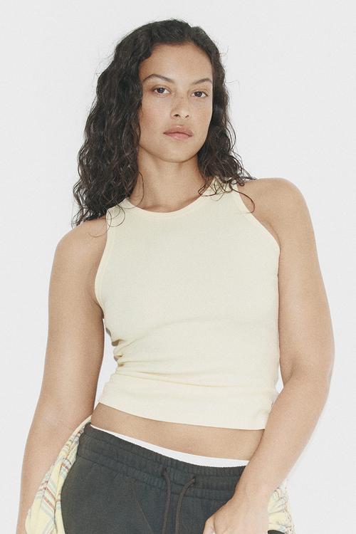 Ribbed cotton vest top - light yellow