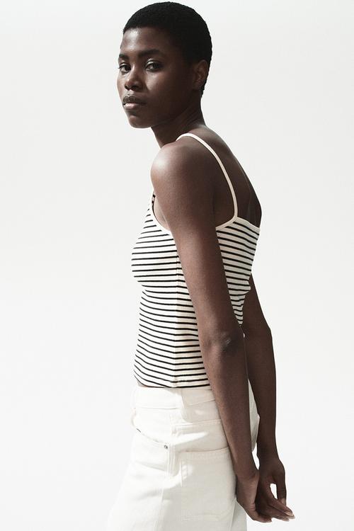 Ribbed strappy top - black/striped