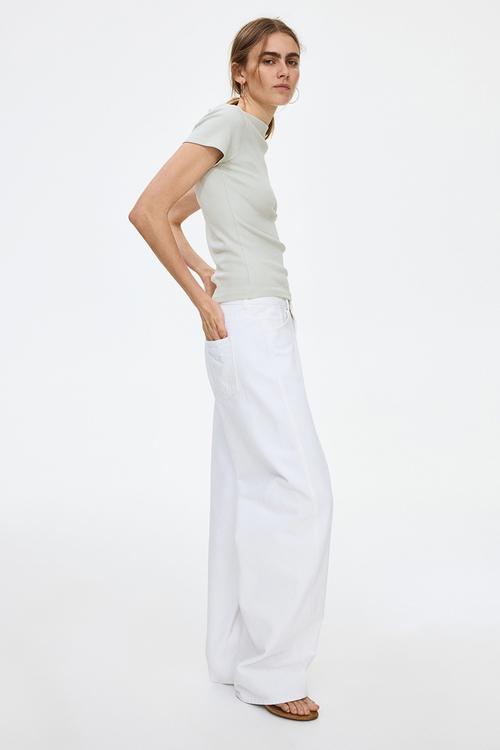 Boat-neck cotton top - light dusty green